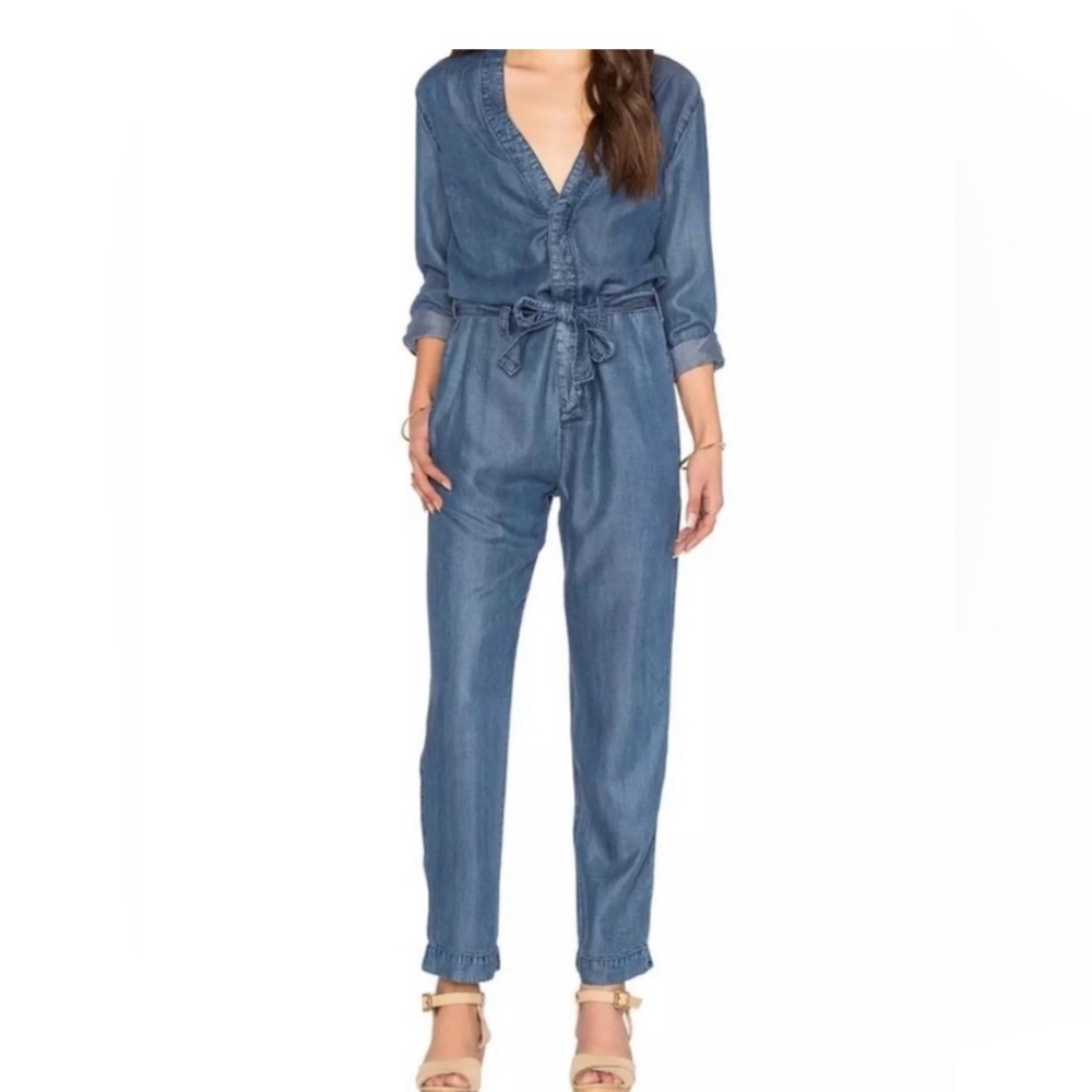 Free People Indigo Denim Cotton Belted Jumpsuit Romper Gift Bohemian Hippie 2